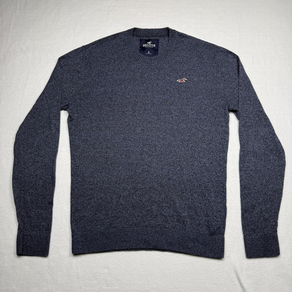 Hollister Sweater Mens Medium Blue Knit Crew Neck Logo Pullover Casual